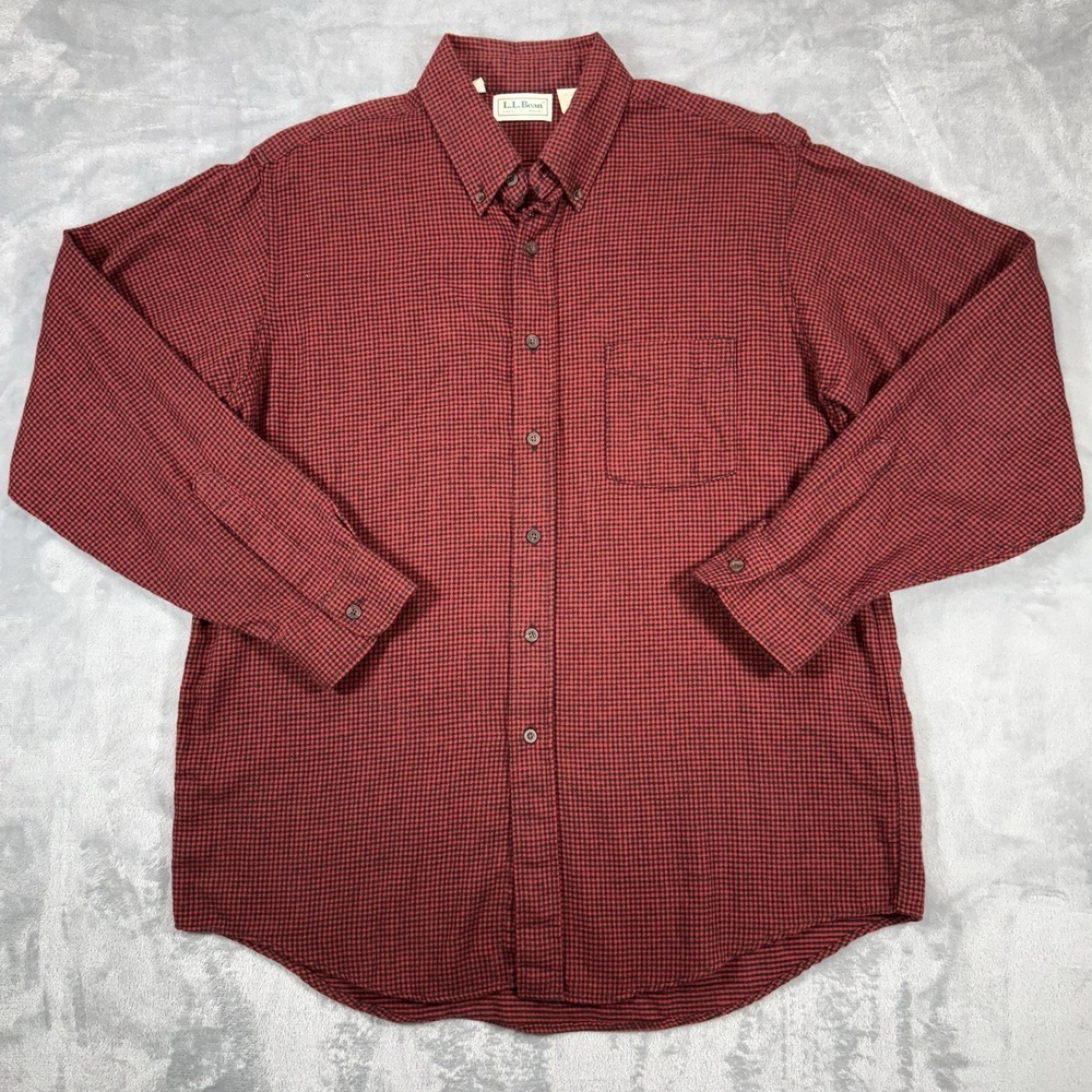 L.L. Bean Men's Large‎ Chamois Cotton Flannel Shirt Shacket Red Black Plaid